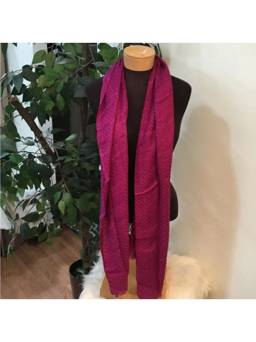 Apt 9 Basket Weave Lurex Pashmina oblong scarfs set of two purple & gray